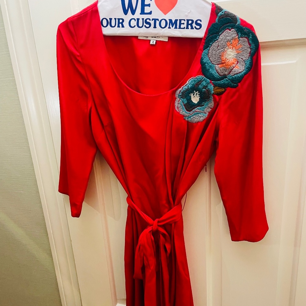 Silk Tibi dress with embroidered shoulder